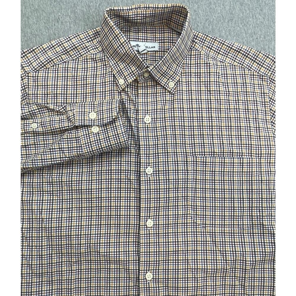 Peter Millar Shirt Mens Small Plaid Cotton Blend Stretch Button Down Long Sleeve